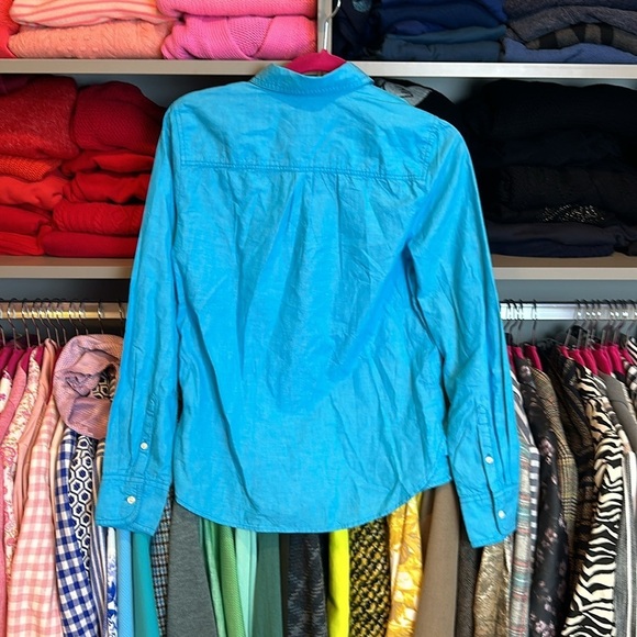 J Crew turquoise long sleeve button popover top size XS - Picture 3 of 3